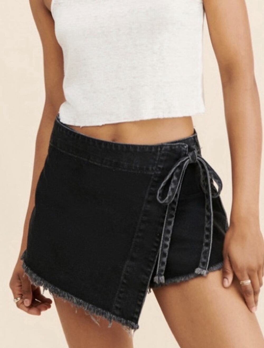 Free People We The Free Women’s Black Denim Wrap Skort Size 8